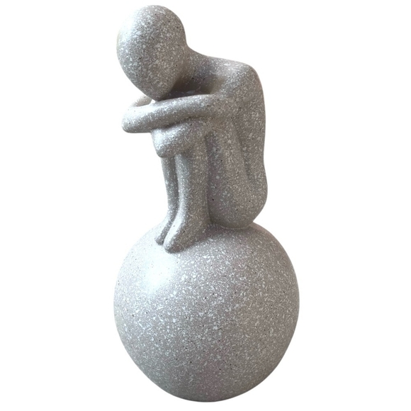 Contemplative Man Sculpture Gray Resin Human Figurine Thinker Sculpture Art Deco - Picture 2 of 7